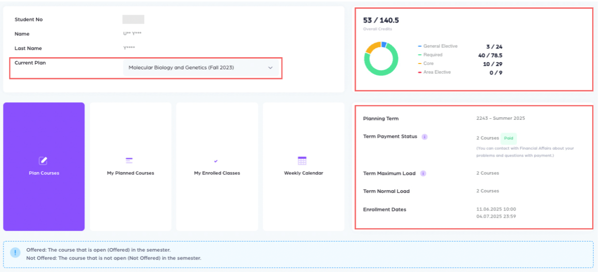 CampusHub Course Planning Screen