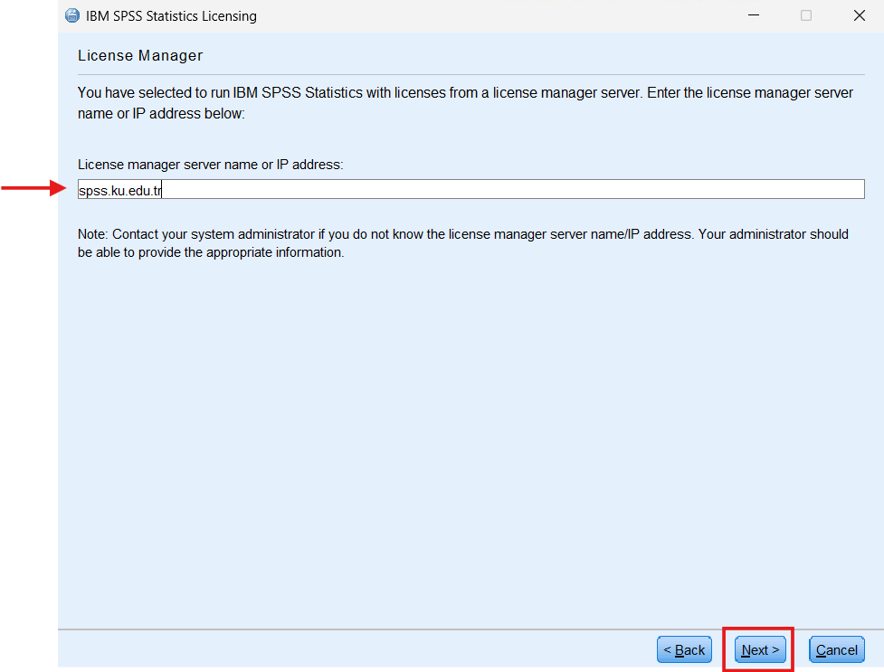 SPSS license type selection screen