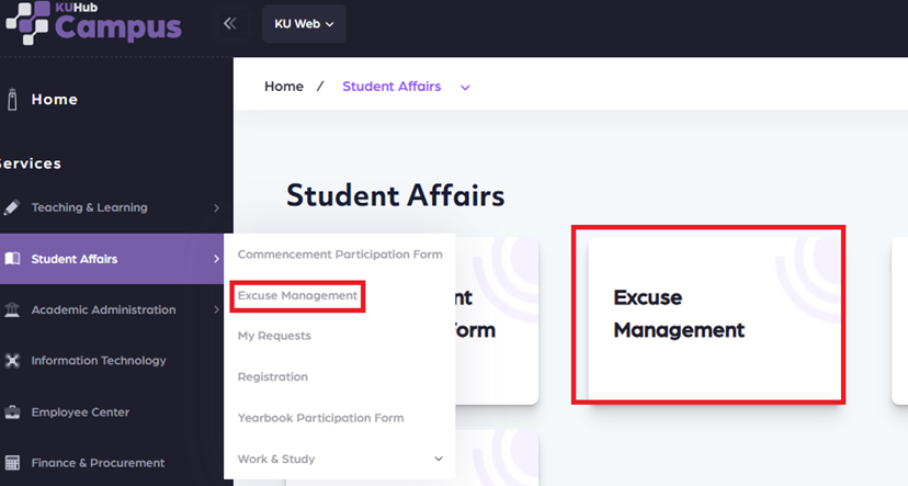KUHub Excuse Report for Faculty